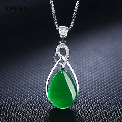 2021 New Fashion Natural Emerald S925 Sterling Silver Women Necklace Pendant Gemstone Collarbone Fine Jewelry Jade Bizuteria