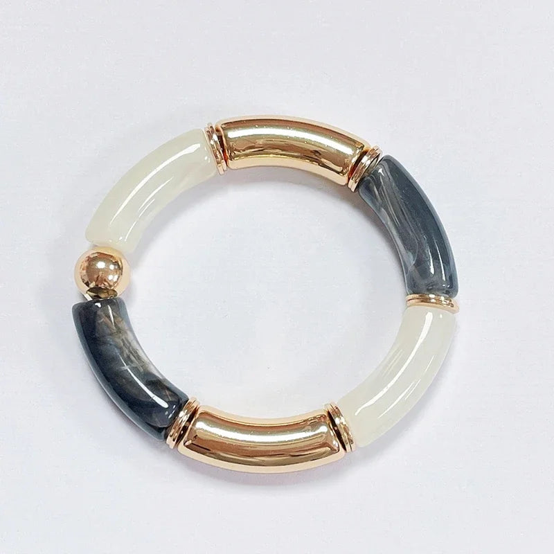 Boho Acrylic Beads Bracelet for Women Multi Color Friendship Elastic Girls Bohemia Stretchy Resin Charm Couple Bangles Jewelry