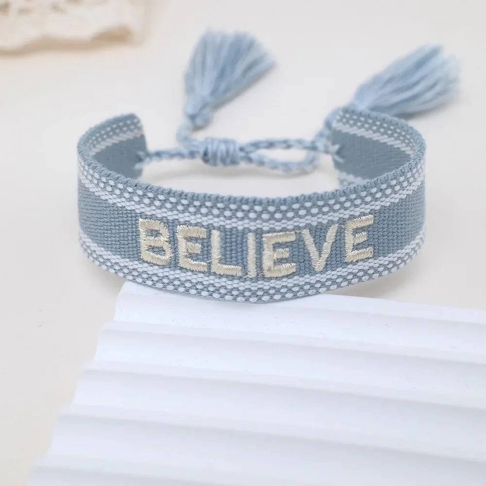 2023 New Adjustable Woven Friendship Couple Bracelet For Women Bohemia Braided Embroidery Letters Tassel Bangles Fashion Jewelry