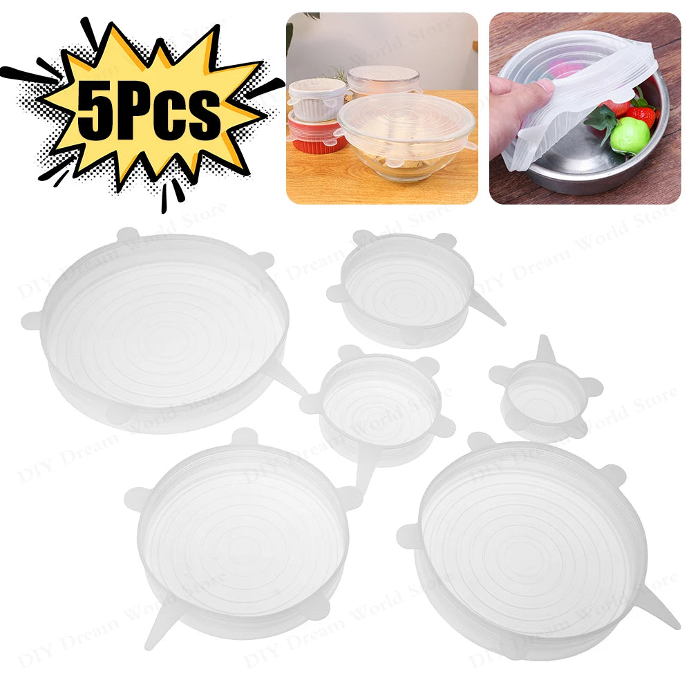 1/5pcs Silicone Preservation Cover Reusable Airtight Food  Universal Dish Stretch Round Lids Food Grade Storage Covers For Kitch