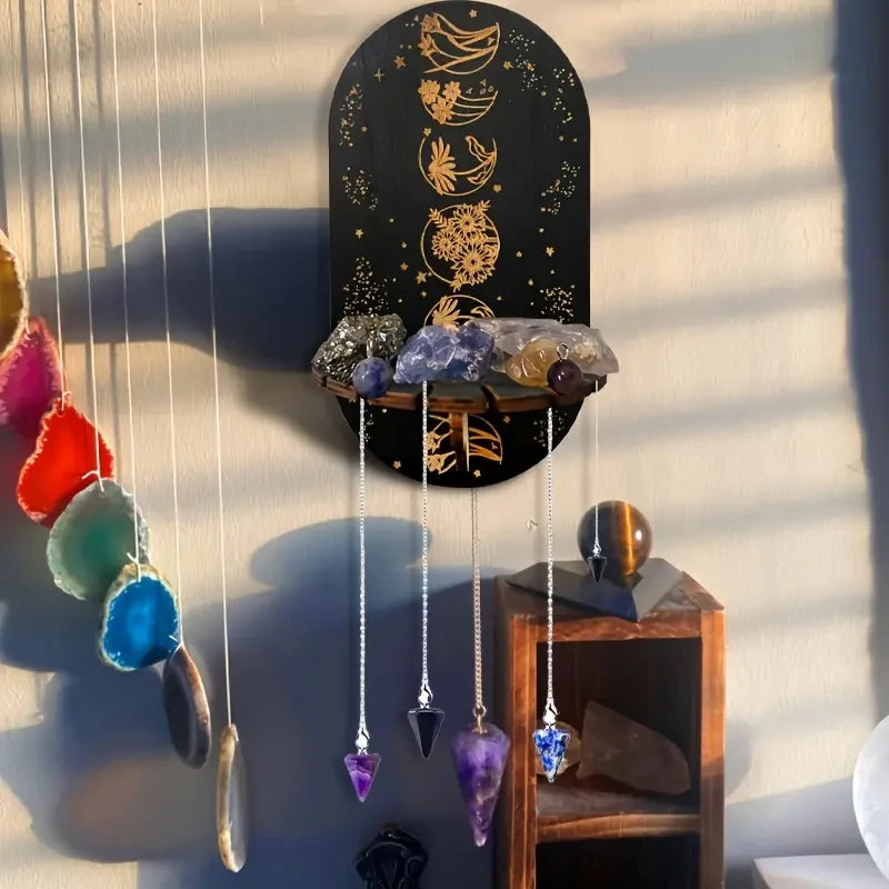 1pc Crystal Shelf Display Wall Stand Wooden Holderrack Base Floating Shelves Decorative Style Bohemian Hanging Stand Decoration