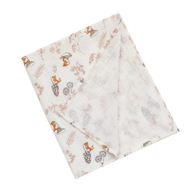 Baby Cotton Muslin Swaddle Blanket Floral/Animal Print Stroller Blanket Infant Diaper Newborn Receiving Blanket