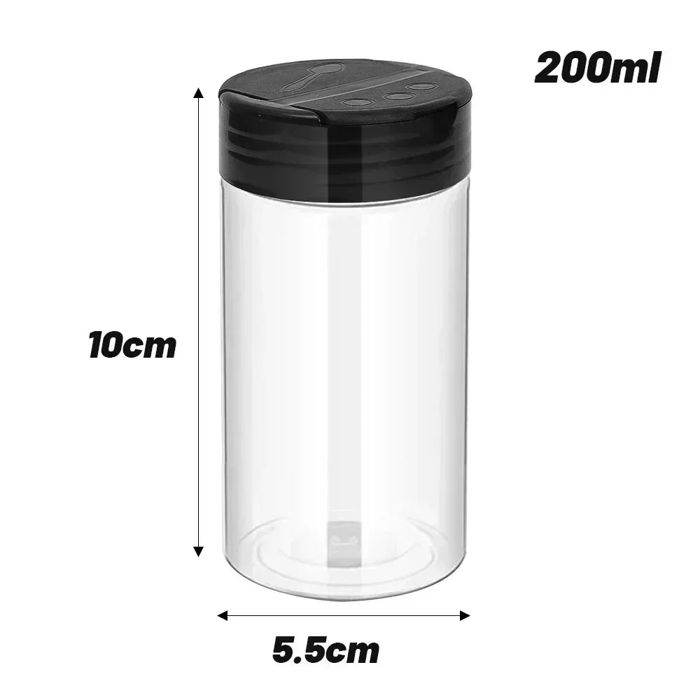 12/1Pcs Clear Plastic Spice Jars with Black Lids Reusable Screw-Top Containers  for Kitchen Herbs Powders Peppers Grilling Jars
