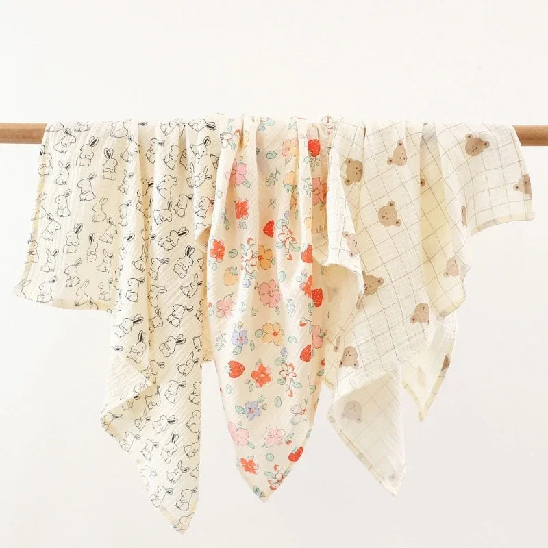 Baby Cotton Muslin Swaddle Blanket Floral/Animal Print Stroller Blanket Infant Diaper Newborn Receiving Blanket