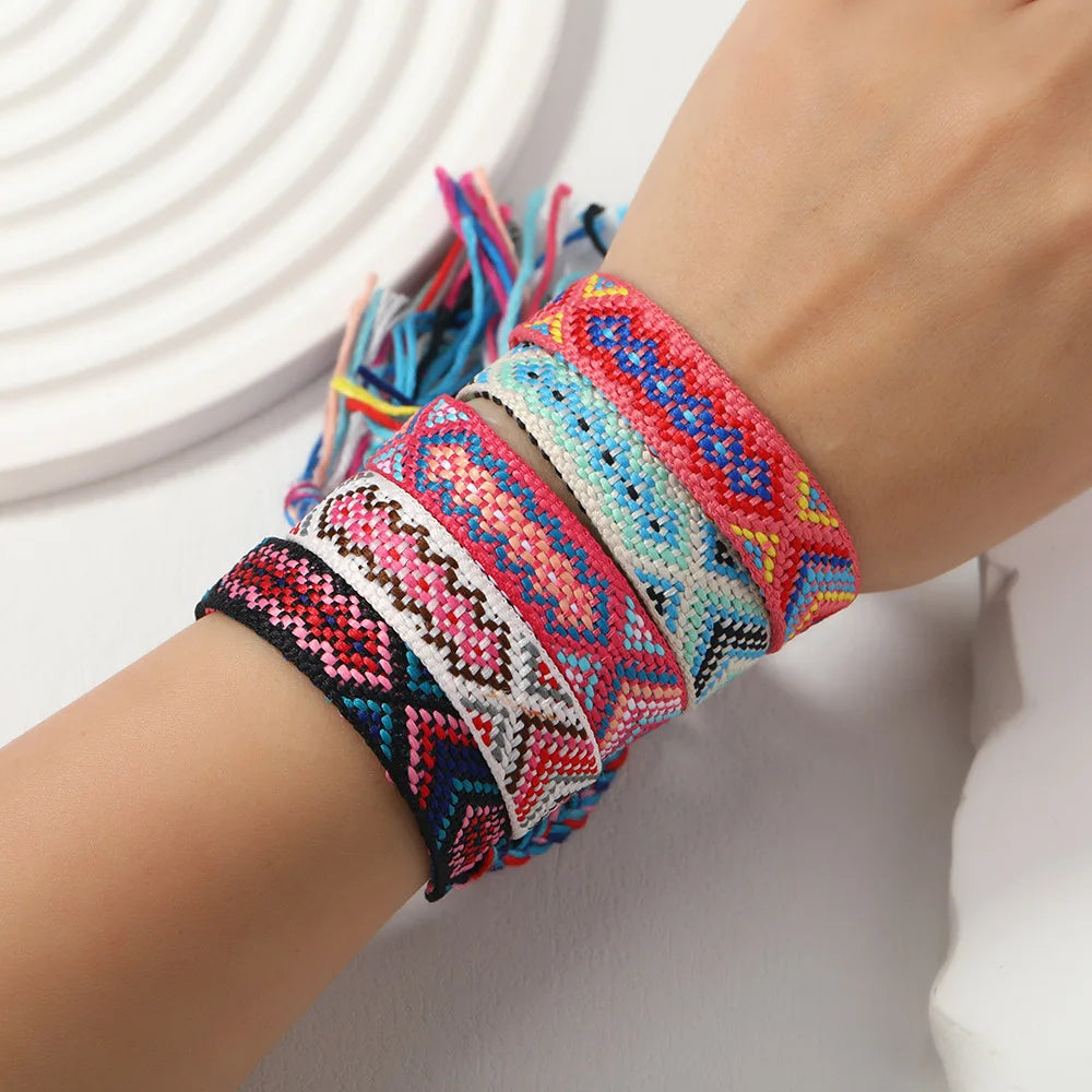 12Pcs Bohemia Nepal Woven Friendship Bracelets Adjustable String Friendship Bracelets with a Sliding Knot Closure for Women Girl
