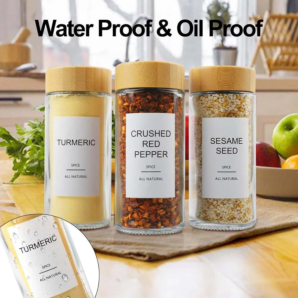 12Pcs Glass Spice Jars with Bamboo Lid Round Spice Seasoning Containers Salt Pepper Shaker Spice Organizer Kitchen Spice Jar Set