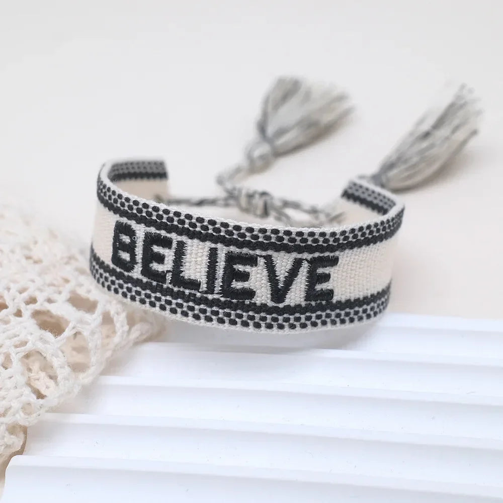 2023 New Adjustable Woven Friendship Couple Bracelet For Women Bohemia Braided Embroidery Letters Tassel Bangles Fashion Jewelry