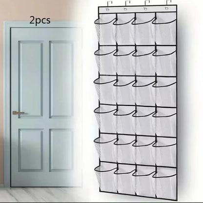 1X 24 Grid Wall-Mounted Sundries Shoe Organiser Fabric Closet Bag Storage Rack Mesh Pocket Clear Hanging Over The Door Cloth Box