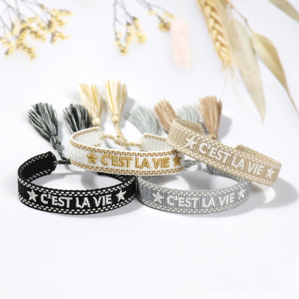 Woven Friendship Bracelet For Women With Saying C'EST LA VIE Summer Stackable Jewelry