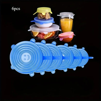 6pcs Silicone Bowl Lids, Flexible Sealed, Elastic Food Storage Covers, Reusable, Dishwasher & Microwave Safe, High-Quality