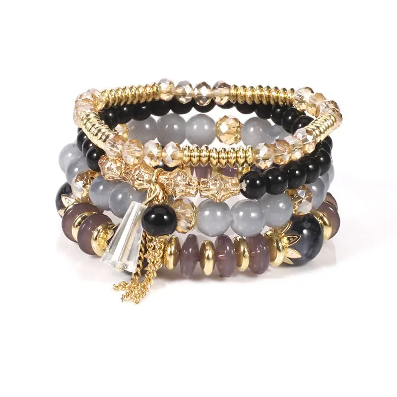 4Pcs/Set Boho Colorful Beads Bracelet Set For Women Fashion Tassel Charm Glass Beaded Chain Wristband Female Jewelry Gift