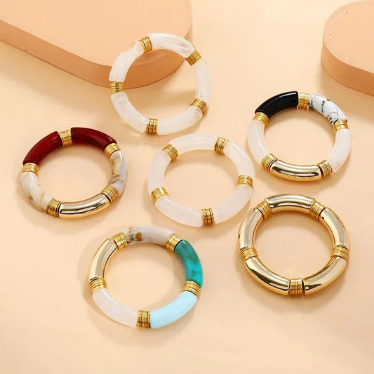 Boho Acrylic Beads Bracelet for Women Multi Color Friendship Elastic Girls Bohemia Stretchy Resin Charm Couple Bangles Jewelry