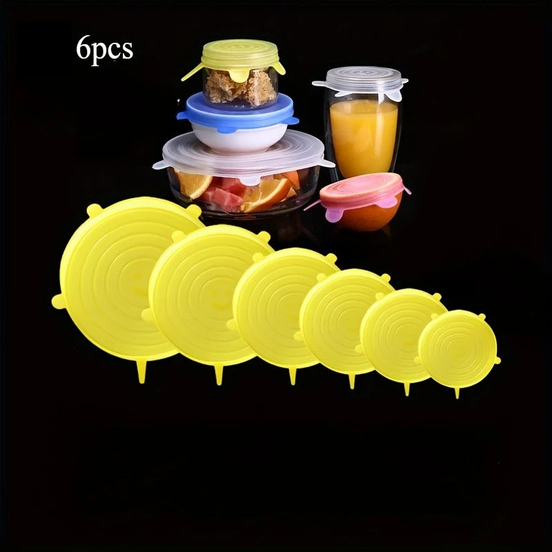 6pcs Silicone Bowl Lids, Flexible Sealed, Elastic Food Storage Covers, Reusable, Dishwasher & Microwave Safe, High-Quality