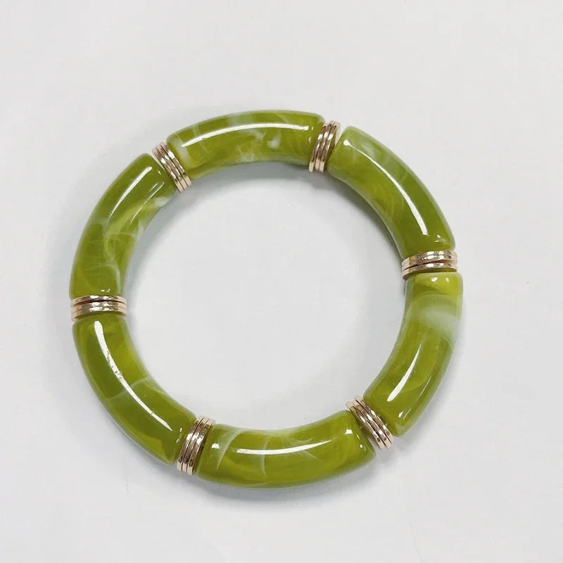 Boho Acrylic Beads Bracelet for Women Multi Color Friendship Elastic Girls Bohemia Stretchy Resin Charm Couple Bangles Jewelry