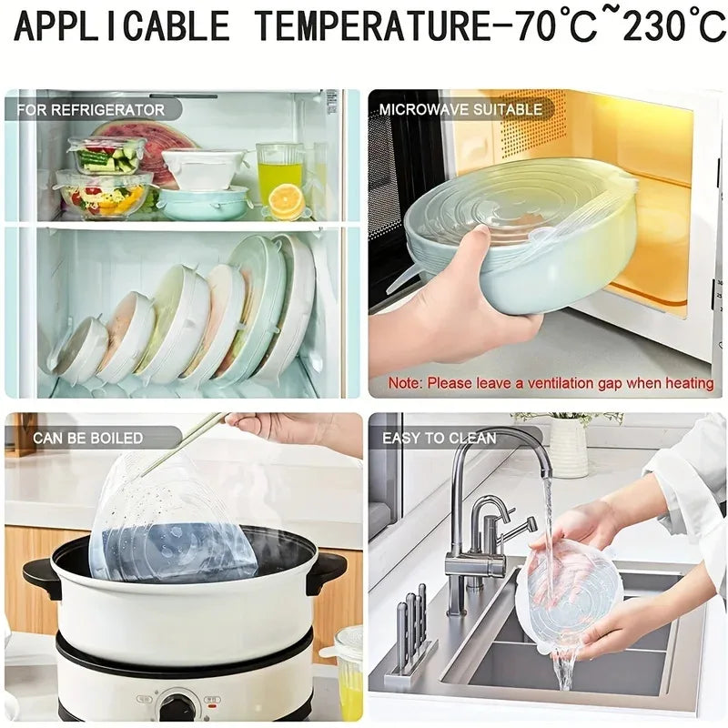 6pcs/set Silicone Stretch Lids, Reusable Durable Food Storage Lids for Bowls, Silicone Lids