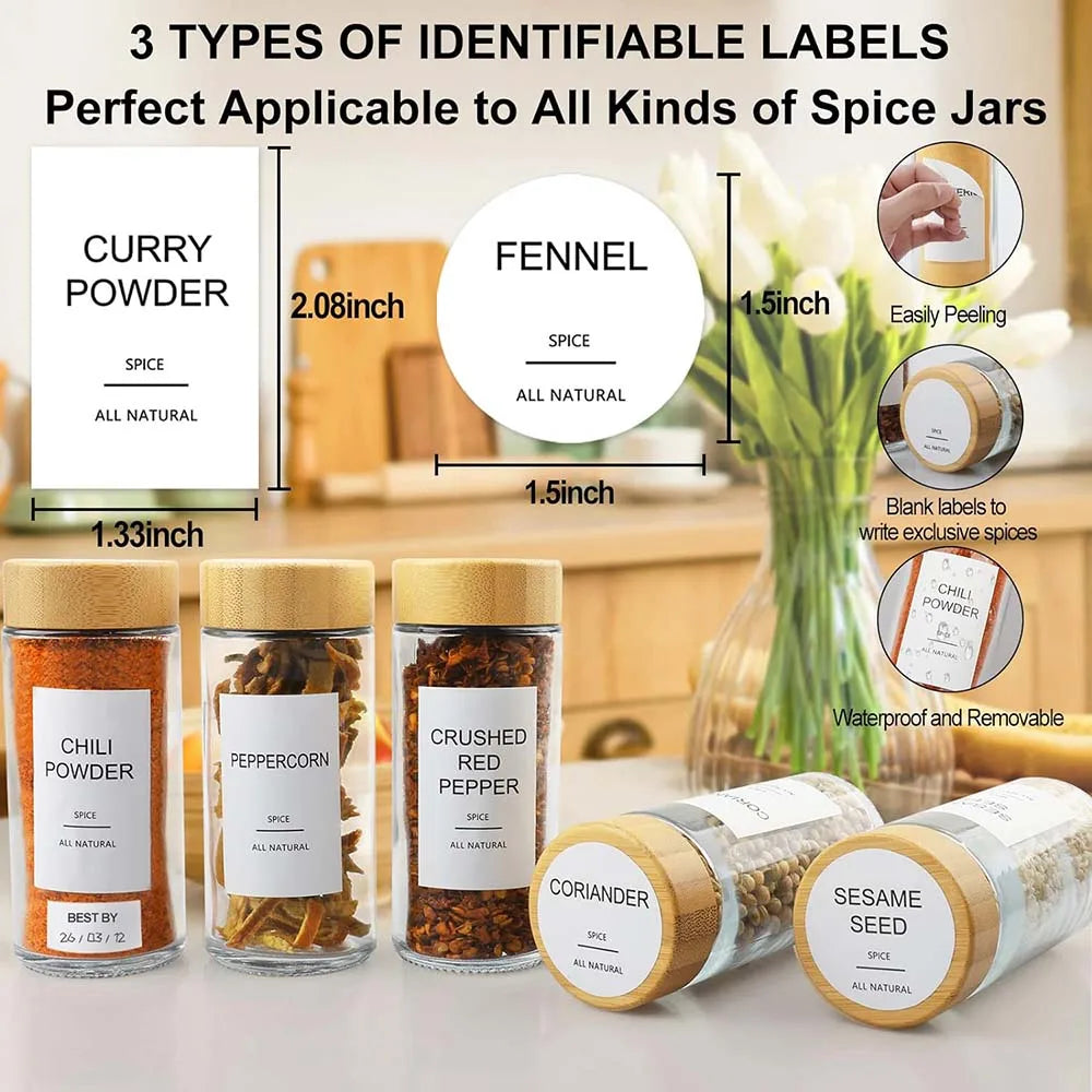 12Pcs Glass Spice Jars with Bamboo Lid Round Spice Seasoning Containers Salt Pepper Shaker Spice Organizer Kitchen Spice Jar Set