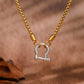 Boho-Chic Vintage Golden Carabiner Pendant Necklace With Rhinestone Accents - Perfect Gift For Her, All-Season Wear