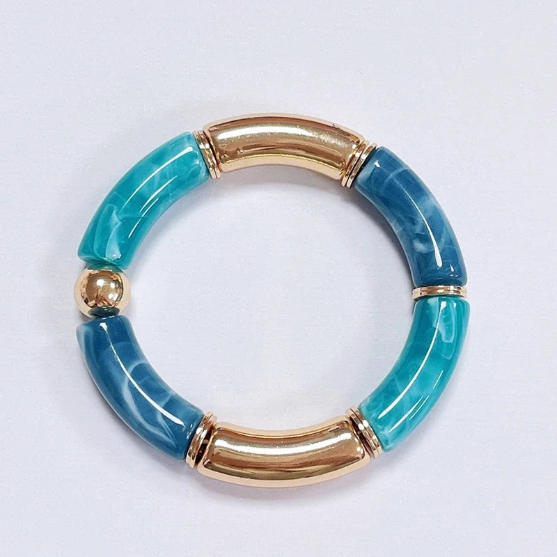Boho Acrylic Beads Bracelet for Women Multi Color Friendship Elastic Girls Bohemia Stretchy Resin Charm Couple Bangles Jewelry
