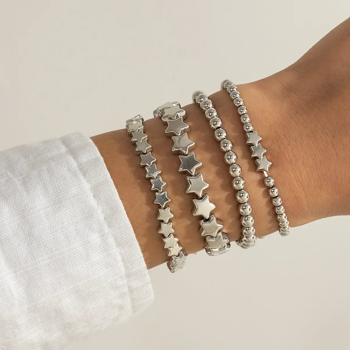 Boho Handmade Beaded Star Bracelet Combination Set Women's Retro Simple Gold Color Metal Bracelets Girly Charm Fashion Jewelry