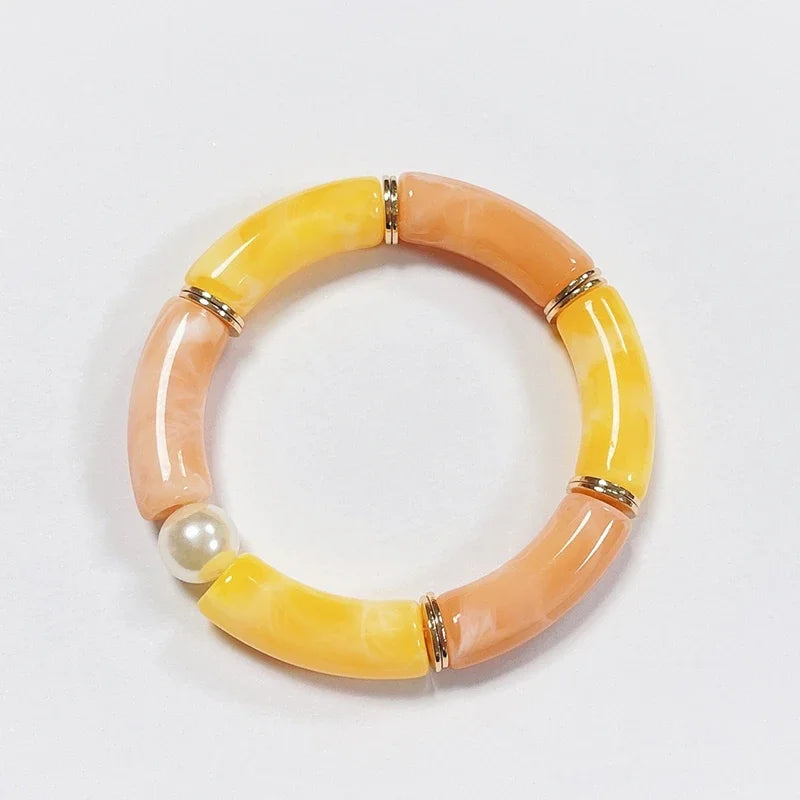 Boho Acrylic Beads Bracelet for Women Multi Color Friendship Elastic Girls Bohemia Stretchy Resin Charm Couple Bangles Jewelry