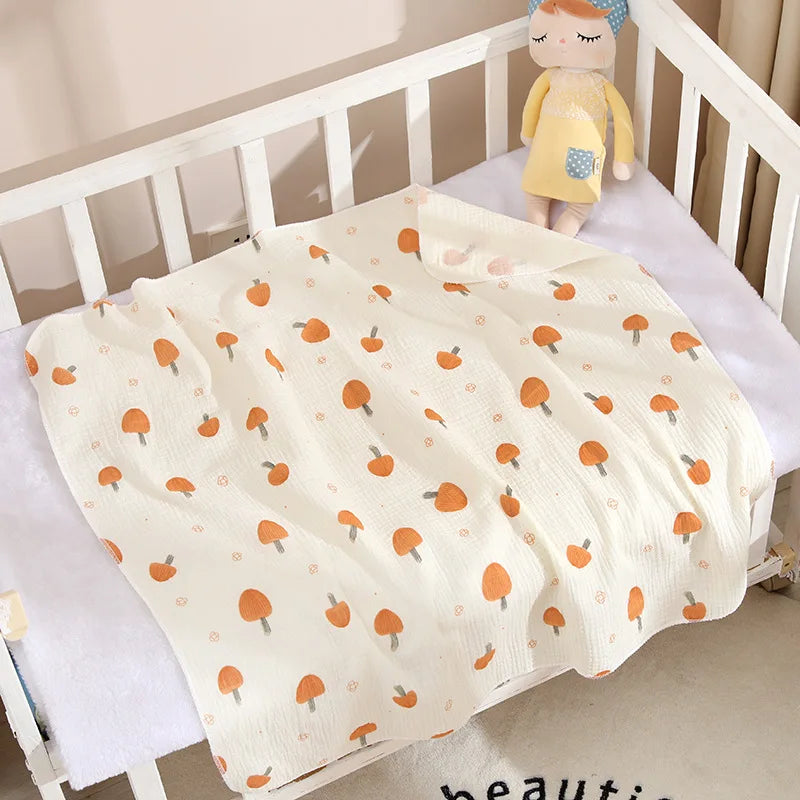 Baby Swaddle Blanket Double Layer Muslin Cartoon Print Soft Newborn Cotton Swaddling Wrap Baby Stroller Cover Bedding 80*80cm