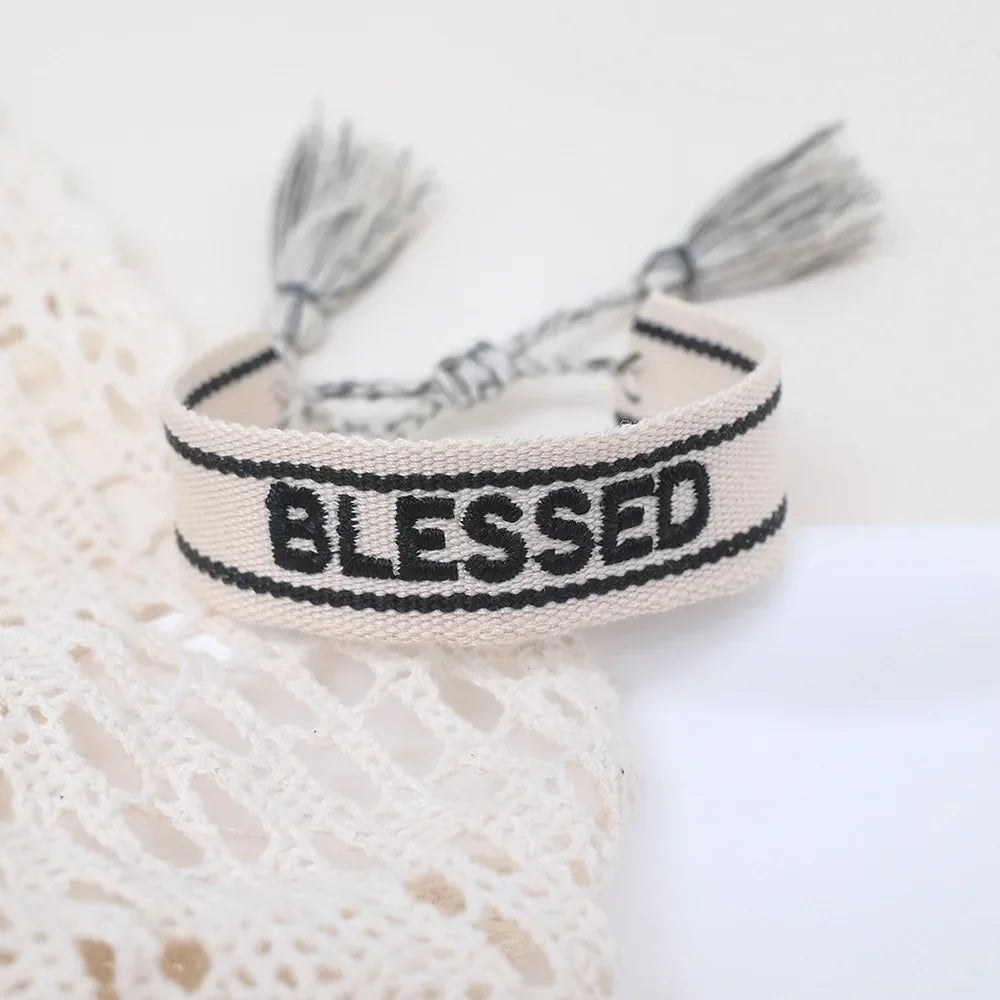 2023 New Adjustable Woven Friendship Couple Bracelet For Women Bohemia Braided Embroidery Letters Tassel Bangles Fashion Jewelry
