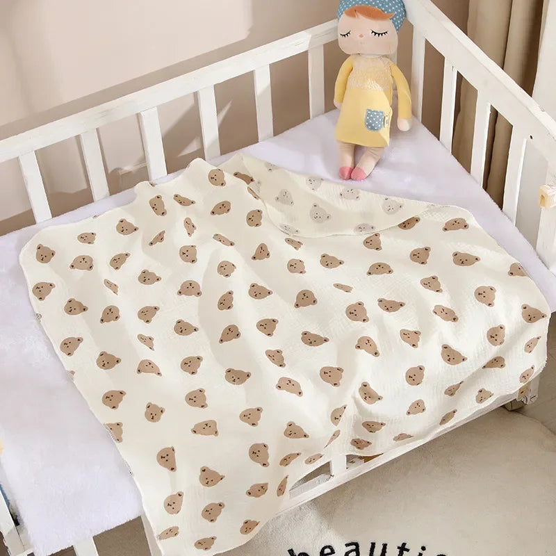 Baby Swaddle Blanket Double Layer Muslin Cartoon Print Soft Newborn Cotton Swaddling Wrap Baby Stroller Cover Bedding 80*80cm