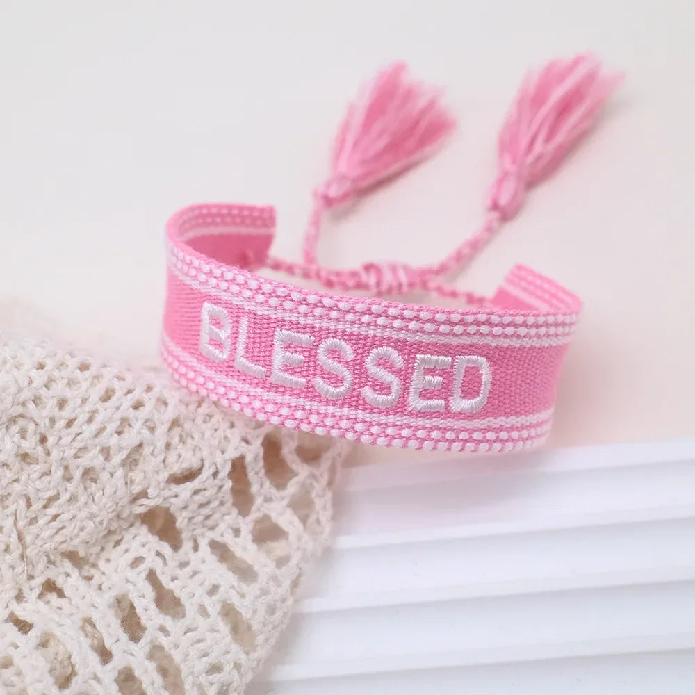 2023 New Adjustable Woven Friendship Couple Bracelet For Women Bohemia Braided Embroidery Letters Tassel Bangles Fashion Jewelry