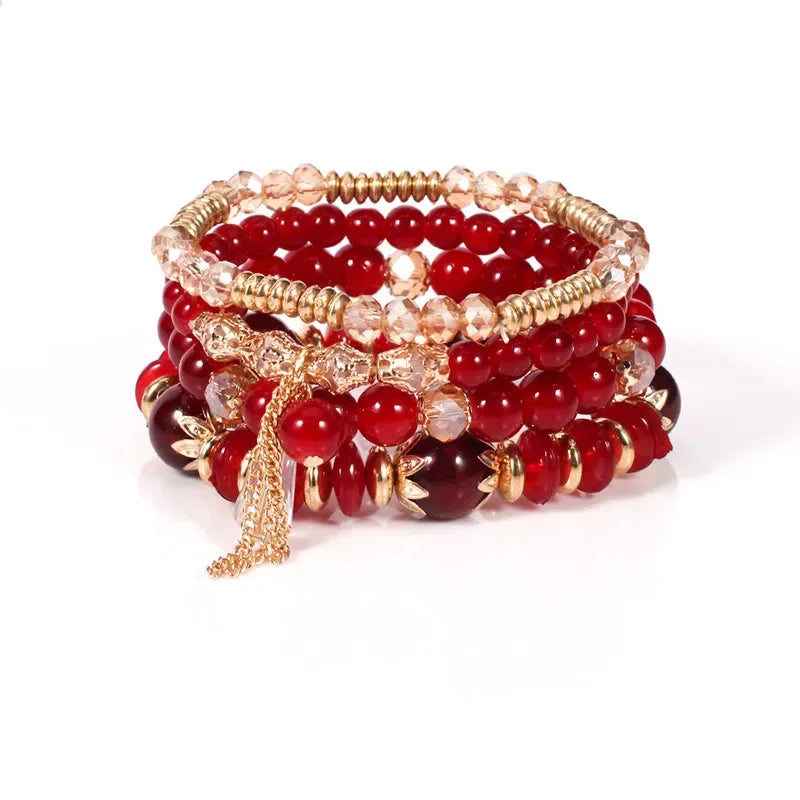 4Pcs/Set Boho Colorful Beads Bracelet Set For Women Fashion Tassel Charm Glass Beaded Chain Wristband Female Jewelry Gift