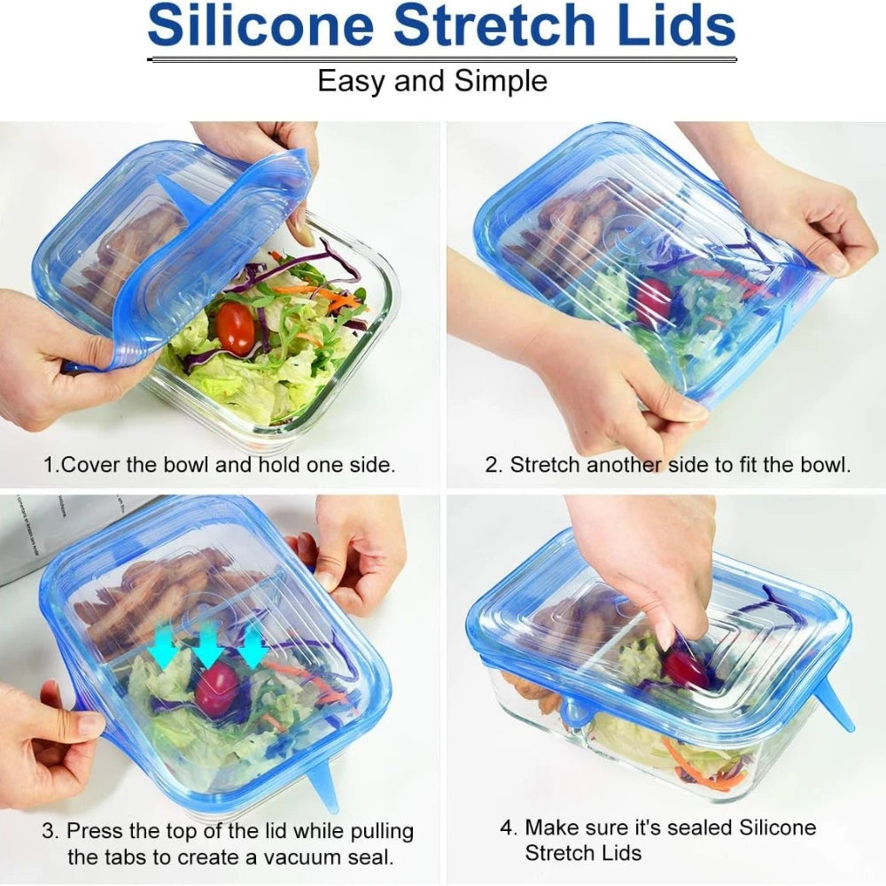 24-6Pcs Reusable Food Silicone Stretch Lids Elastic Silicone Lid Cap Food Covers for  Bowl Cups Containers Keep Food Fresh